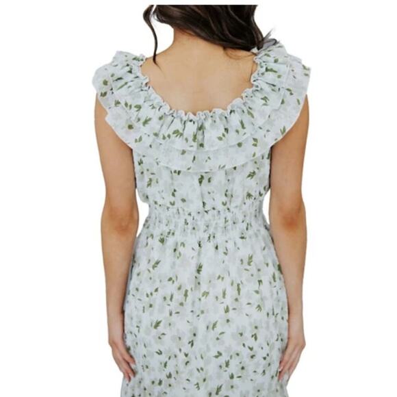 Mikarose The York Maxi Dress White/Green Floral Flutter Sleeve Dress Women Sz S - Picture 4 of 16
